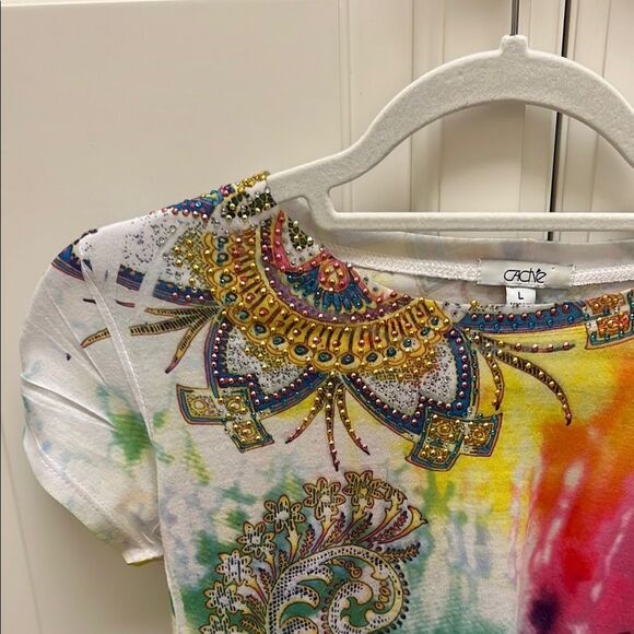 Y2K Cache Vintage Diamanté Studded Floral Paisley Fitted T-shirt - Picture 6 of 9